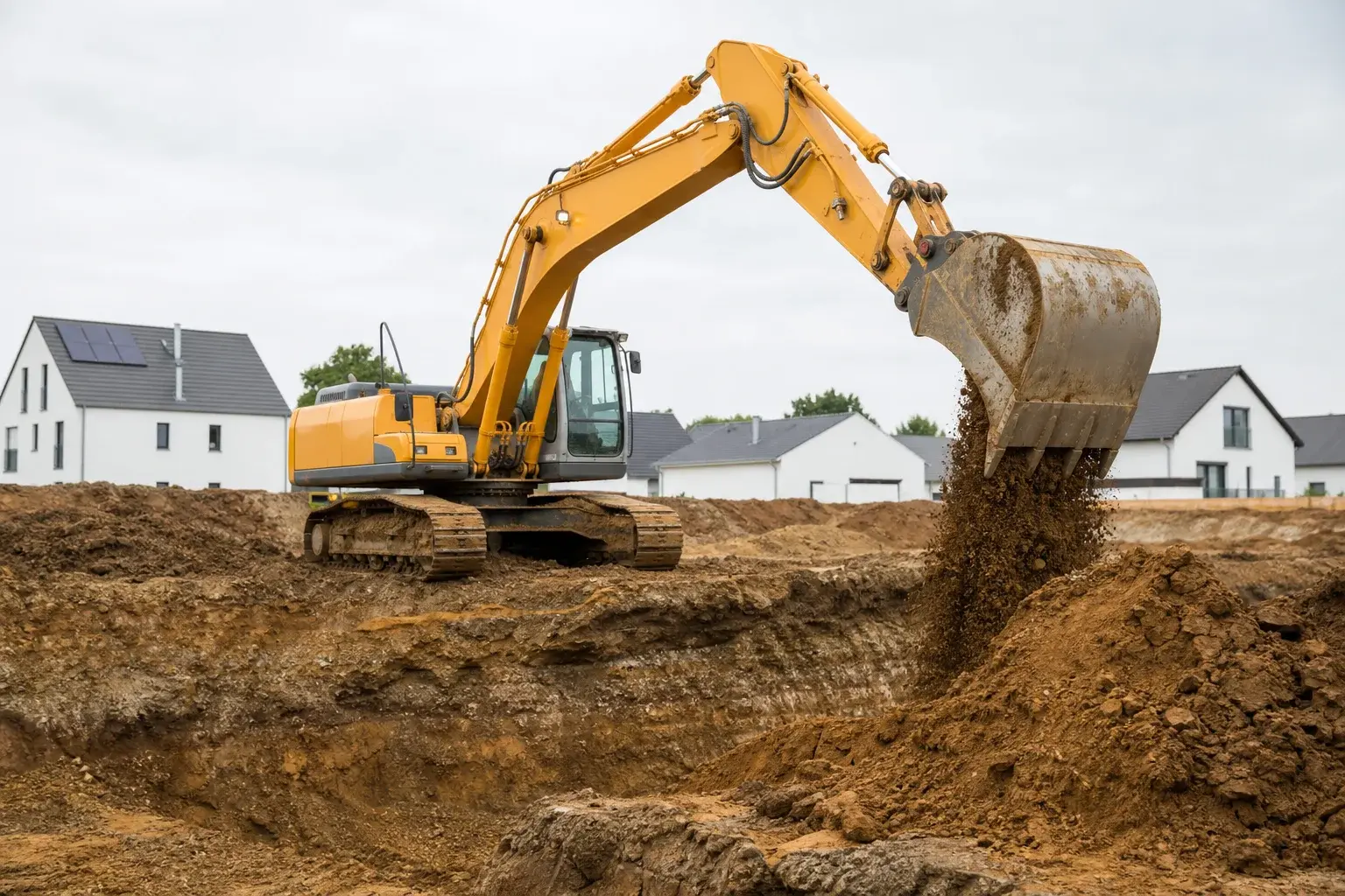 Kettenbagger auf einer offenen Baustelle