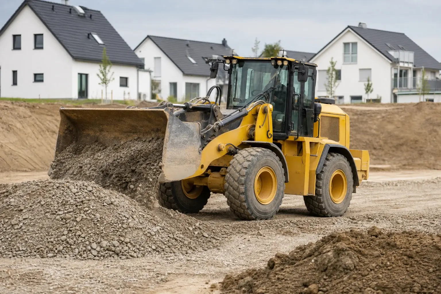 Radlader beim Materialumschlag auf der Baustelle